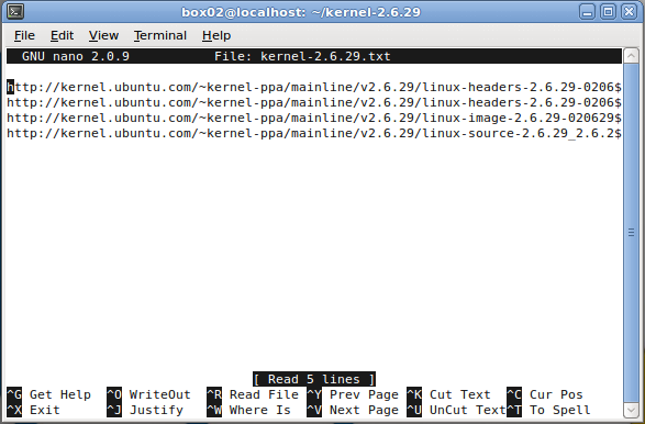 kernel download urls file make with nano