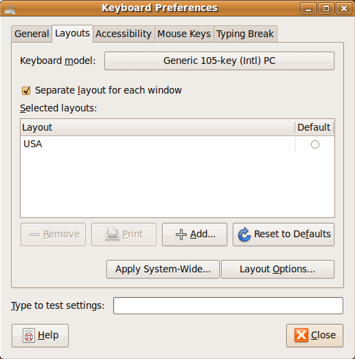 System > Preferences > Keyboard